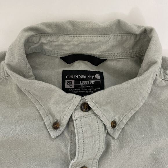 Vintage Carhartt Chambray Button Up Shirt XXL TALL Loose Fit Workwear Skater Y2K - Picture 3 of 11